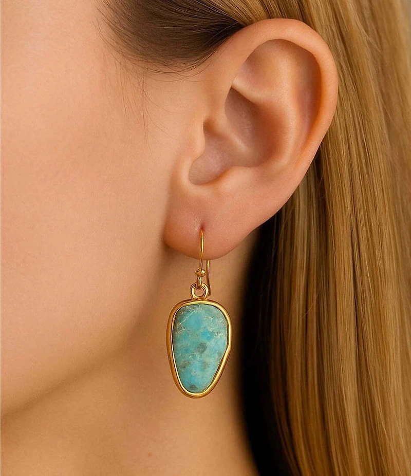 Barse Bronze Seville Genuine Turquoise Slab Drop Earrings