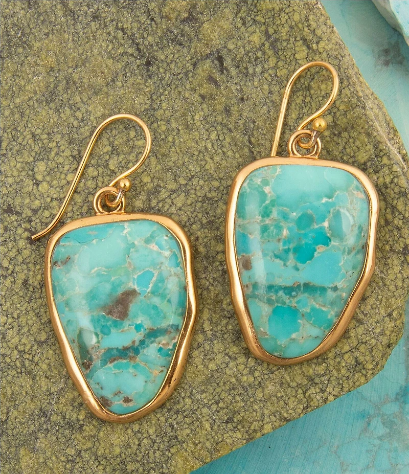 Barse Bronze Seville Genuine Turquoise Slab Drop Earrings