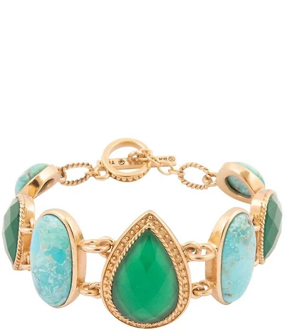 Barse Bronze Seville Green Onyx and Turquoise Line Bracelet
