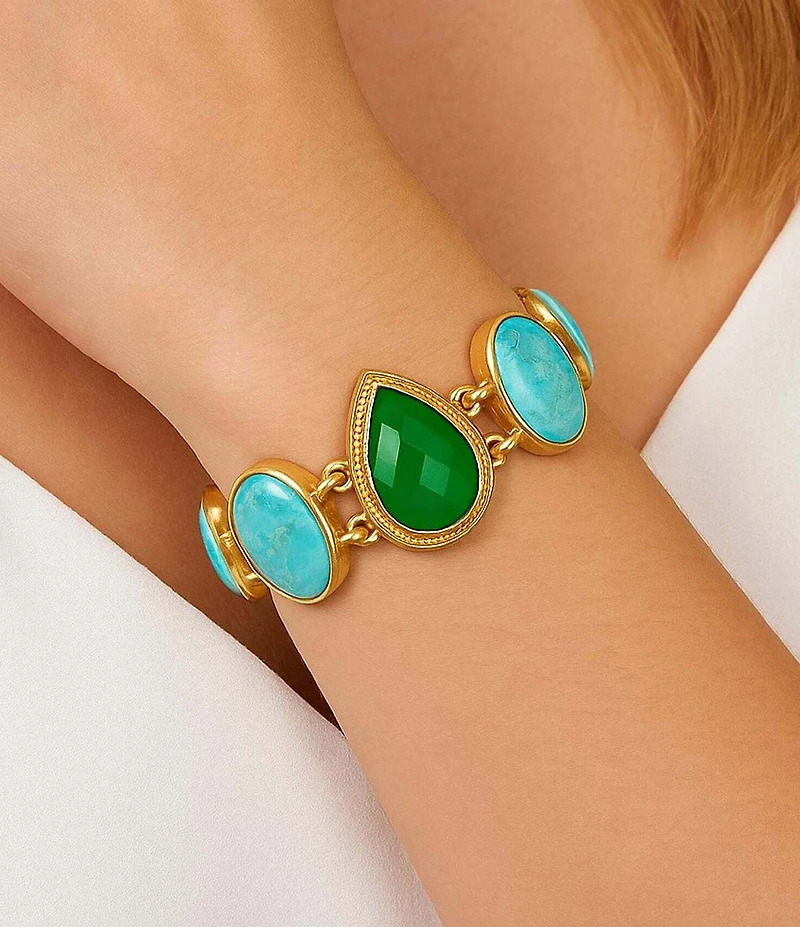 Barse Bronze Seville Green Onyx and Turquoise Line Bracelet