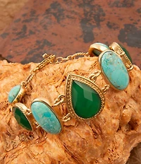 Barse Bronze Seville Green Onyx and Turquoise Line Bracelet