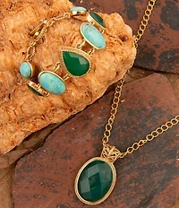 Barse Bronze Seville Green Onyx and Turquoise Line Bracelet