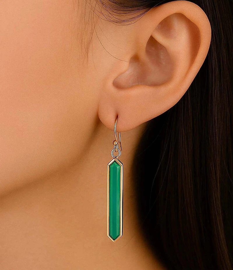 Barse Bronze Seville Green Onyx Linear Earrings