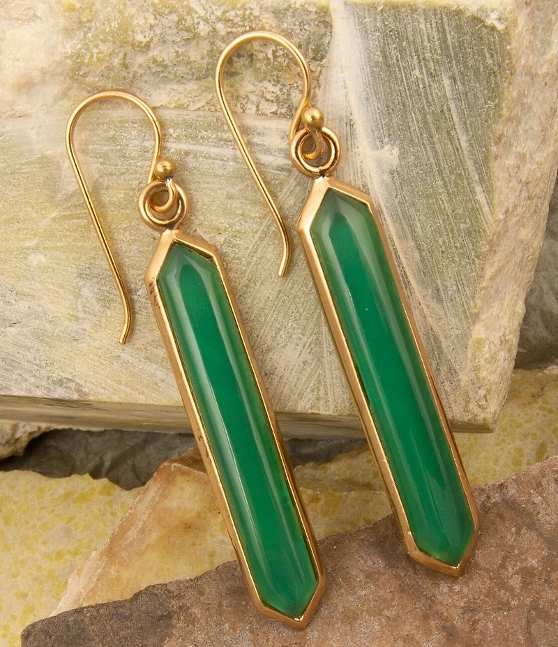 Barse Bronze Seville Green Onyx Linear Earrings