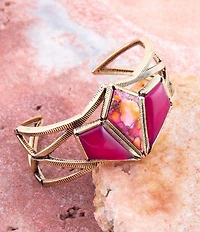 Barse Pink Agate and Coral Matrix Golden Cuff Bracelet