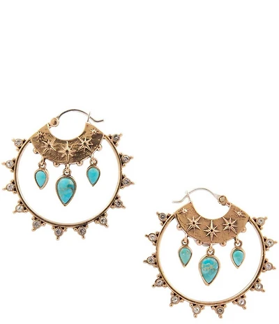 Barse Bronze, Turquoise and CZ Celestial Charm Hoop Earrings
