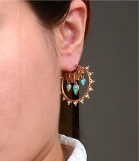 Barse Bronze, Turquoise and CZ Celestial Charm Hoop Earrings