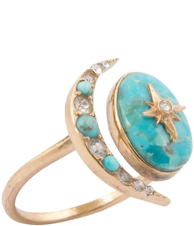 Barse Bronze, Turquoise and CZ Moon & Stars Statement Ring