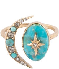 Barse Bronze, Turquoise and CZ Moon & Stars Statement Ring