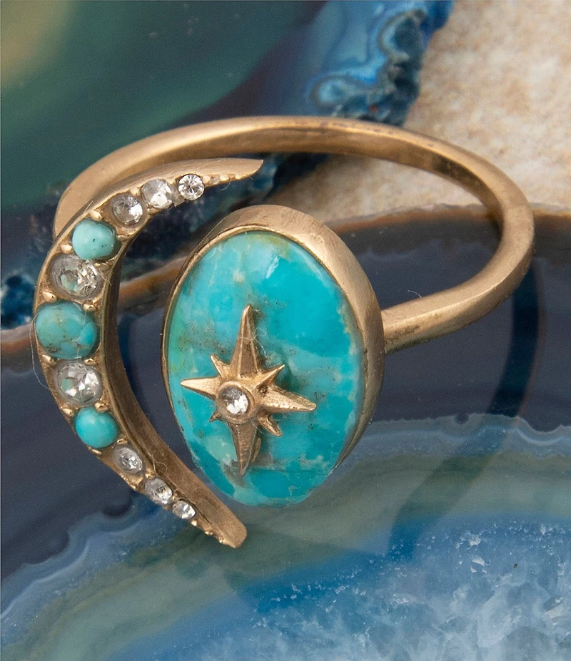 Barse Bronze, Turquoise and CZ Moon & Stars Statement Ring