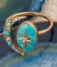 Barse Bronze, Turquoise and CZ Moon & Stars Statement Ring