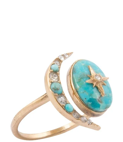 Barse Celestial Blue Turquoise Golden Bypass Ring