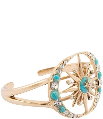 Barse Bronze, Turquoise and CZ Moon and Stars Cuff Bracelet