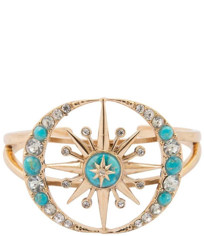 Barse Bronze, Turquoise and CZ Moon and Stars Cuff Bracelet