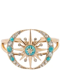 Barse Bronze, Turquoise and CZ Moon and Stars Cuff Bracelet