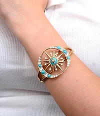 Barse Bronze, Turquoise and CZ Moon and Stars Cuff Bracelet