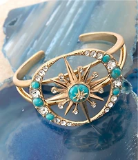 Barse Bronze, Turquoise and CZ Moon and Stars Cuff Bracelet