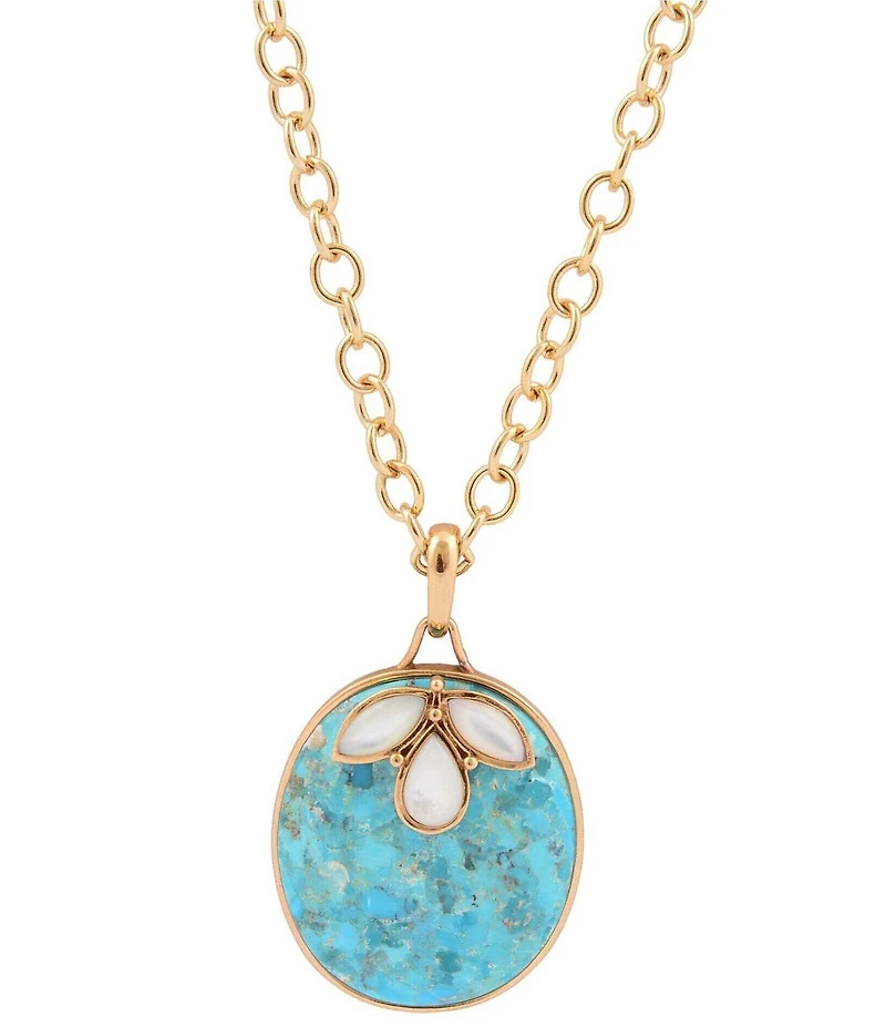 Barse Bronze, Turquoise and Mother Of Pearl Destin Long Pendant Necklace