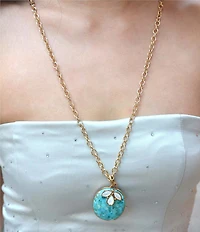 Barse Bronze, Turquoise and Mother Of Pearl Destin Long Pendant Necklace