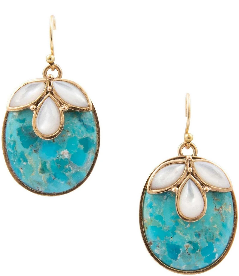 Barse Bronze, Turquoise and Mother Of Pearl Destin Statement Drop Earrings