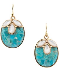 Barse Bronze, Turquoise and Mother Of Pearl Destin Statement Drop Earrings