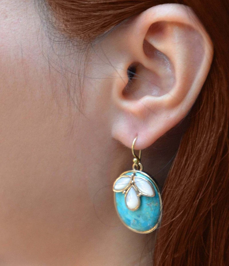 Barse Bronze, Turquoise and Mother Of Pearl Destin Statement Drop Earrings
