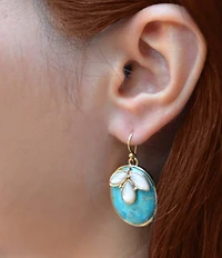 Barse Bronze, Turquoise and Mother Of Pearl Destin Statement Drop Earrings