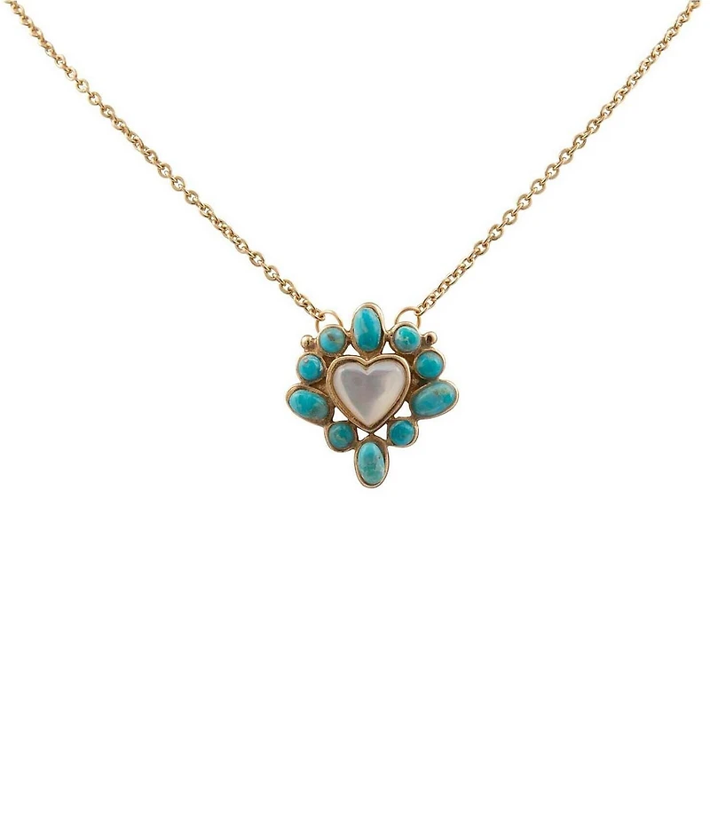 Barse Bronze, Turquoise and Mother Of Pearl Surrounded Heart Short Pendant Necklace