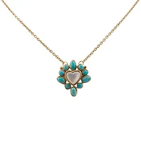 Barse Bronze, Turquoise and Mother Of Pearl Surrounded Heart Short Pendant Necklace