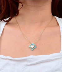 Barse Bronze, Turquoise and Mother Of Pearl Surrounded Heart Short Pendant Necklace