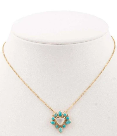 Barse Bronze, Turquoise and Mother Of Pearl Surrounded Heart Short Pendant Necklace