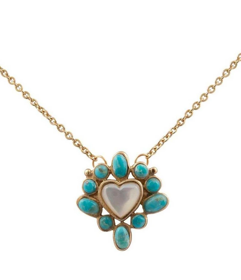 Barse Surrounded Heart Turquoise and Mother Of Pearl Short Pendant Necklace