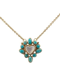 Barse Surrounded Heart Turquoise and Mother Of Pearl Short Pendant Necklace