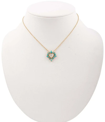Barse Surrounded Heart Turquoise and Mother Of Pearl Short Pendant Necklace
