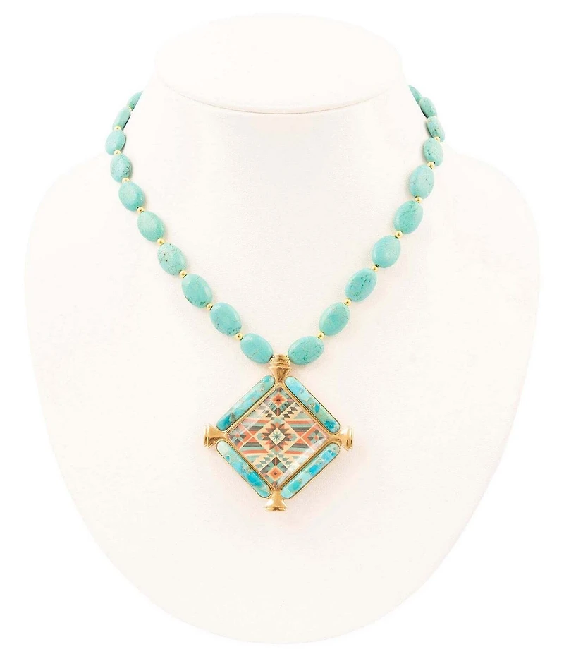 Barse Bronze, Turquoise and Quartz Western Print Short Pendant Necklace