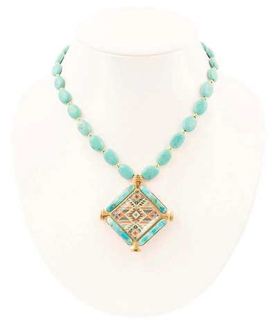 Barse Bronze, Turquoise and Quartz Western Print Short Pendant Necklace