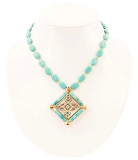 Barse Bronze, Turquoise and Quartz Western Print Short Pendant Necklace