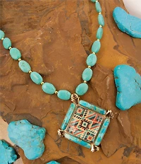 Barse Bronze, Turquoise and Quartz Western Print Short Pendant Necklace