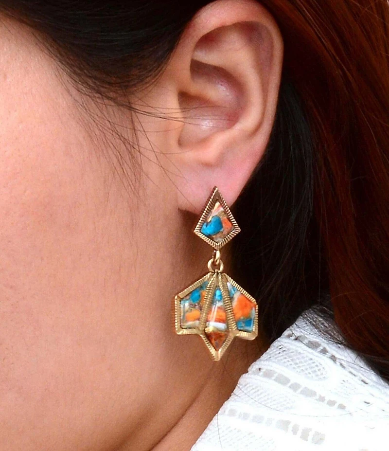 Barse Bronze, Turquoise and Spiny Oyster Matrix Jive Drop Earrings