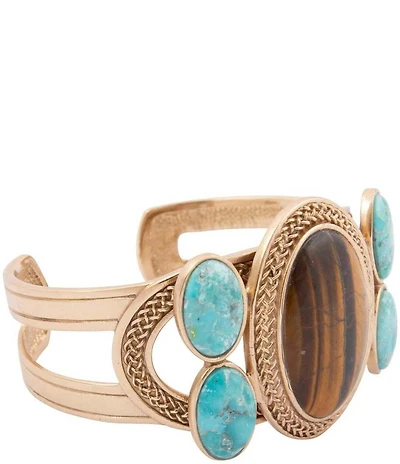 Barse Bronze, Turquoise and Tiger's Eye Elliptical Statement Cuff Bracelet