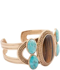 Barse Bronze, Turquoise and Tiger's Eye Elliptical Statement Cuff Bracelet