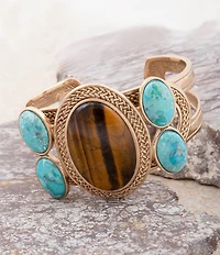 Barse Bronze, Turquoise and Tiger's Eye Elliptical Statement Cuff Bracelet