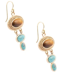Barse Bronze, Turquoise and Tiger's Eye Elliptical Statement Drop Earrings