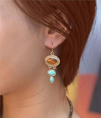 Barse Bronze, Turquoise and Tiger's Eye Elliptical Statement Drop Earrings