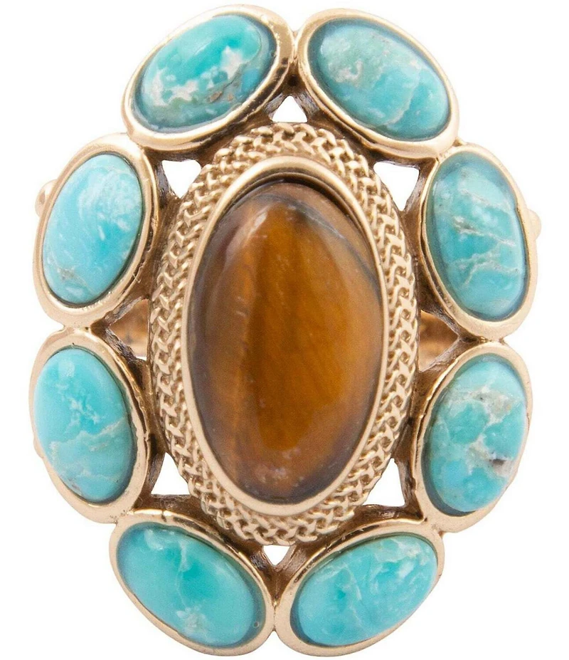 Barse Bronze, Turquoise and Tiger's Eye Elliptical Statement Ring