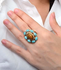 Barse Bronze, Turquoise and Tiger's Eye Elliptical Statement Ring
