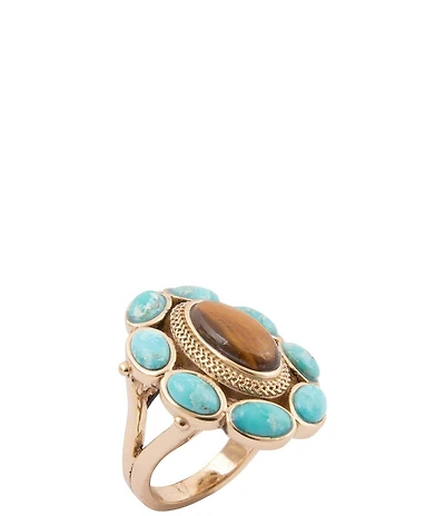 Barse Bronze, Turquoise and Tiger's Eye Elliptical Statement Ring