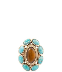 Barse Tiger's Eye Elliptical Bronze Turquoise Statement Ring