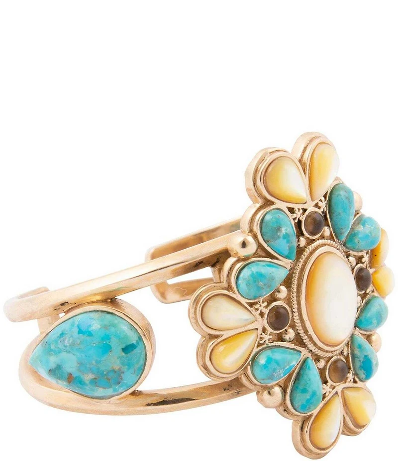 Barse Bronze, Turquoise, Caramel Mother-of-Pearl and Smoky Quartz Madrid Statement Cuff Bracelet
