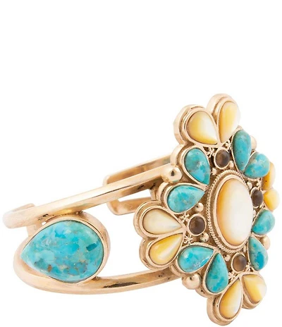 Barse Bronze, Turquoise, Caramel Mother-of-Pearl and Smoky Quartz Madrid Statement Cuff Bracelet